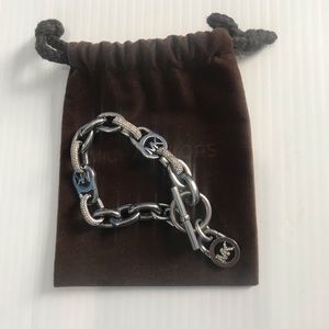 Michael Kors Silver & Crystal MK Logo Toggle Bracelet